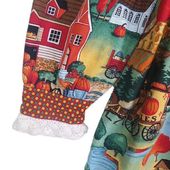 Vtg 80s Thanksgiving Dress Fall Harvest Prairie Girls Sz 6 Smocked Pumpkins USA - Picture 3 of 16
